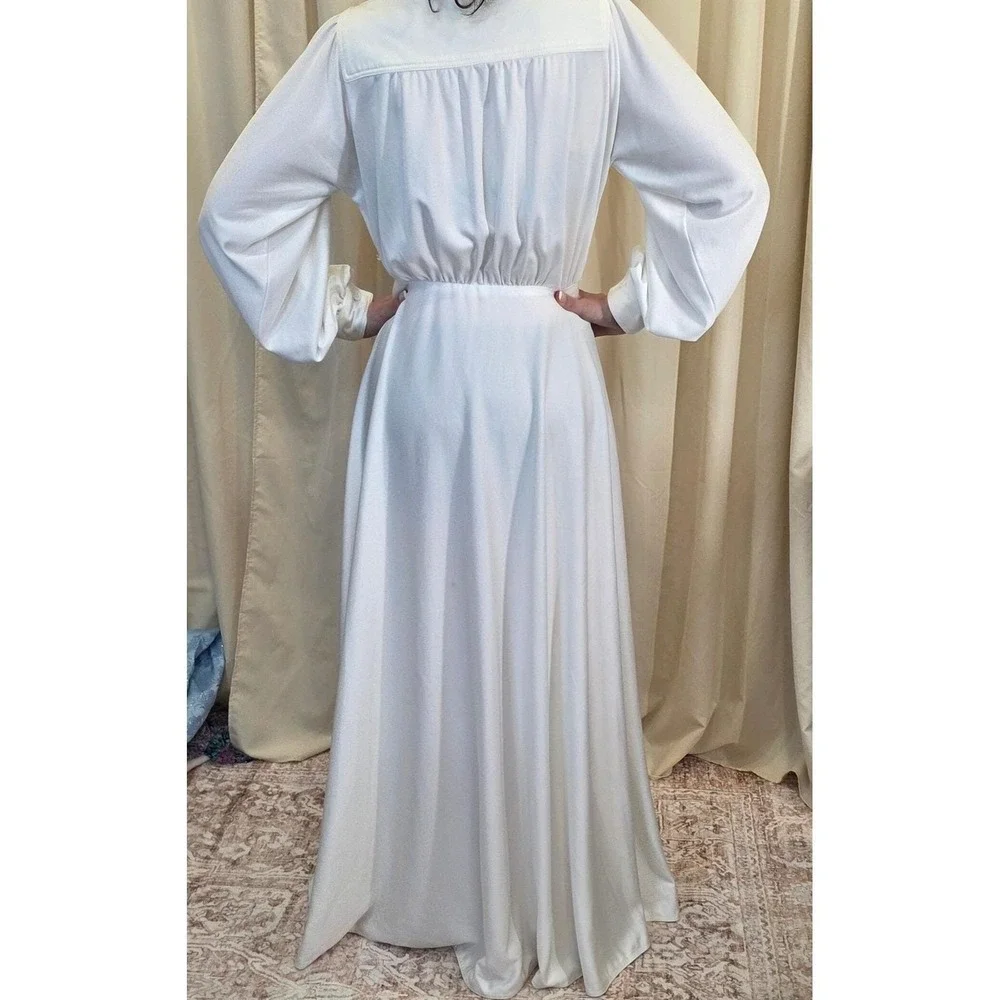 Neiman Marcus vintage Maxi Dress Long Sleeve Button Front‎ Collared White xs/sm - Picture 3 of 11